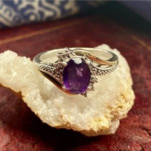 Silver and gold amethyst ring with diamond accents